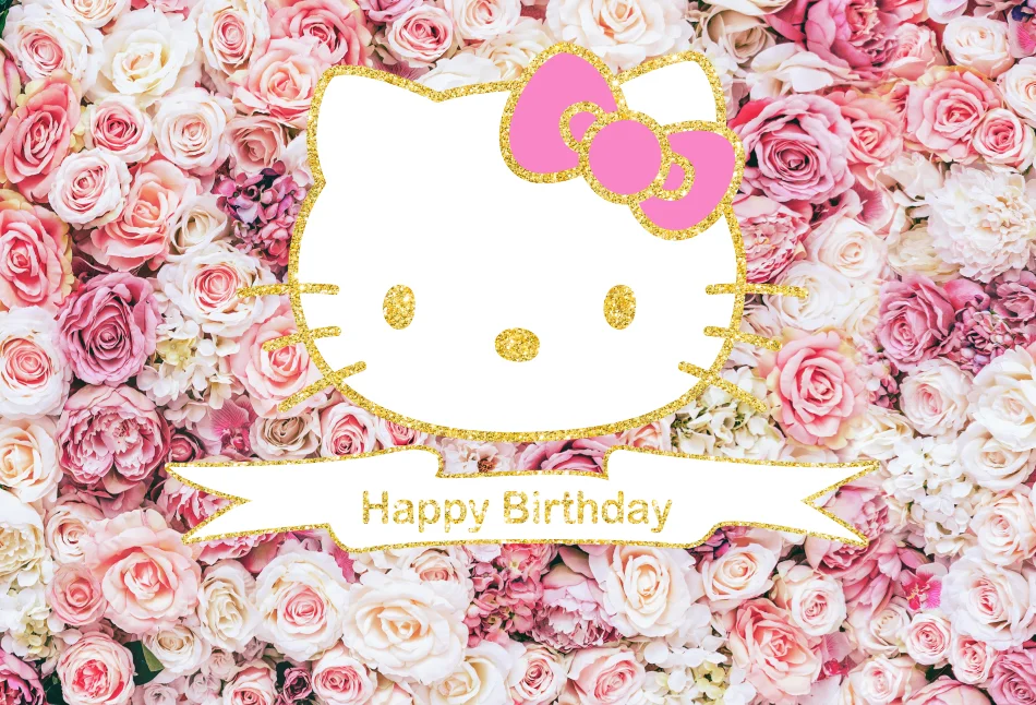 Colorwonder фото фон розовый белый фиолетовый цветы 7x5ft мультфильм шаблон hello kitty фон для детей, чтобы настроить имя
