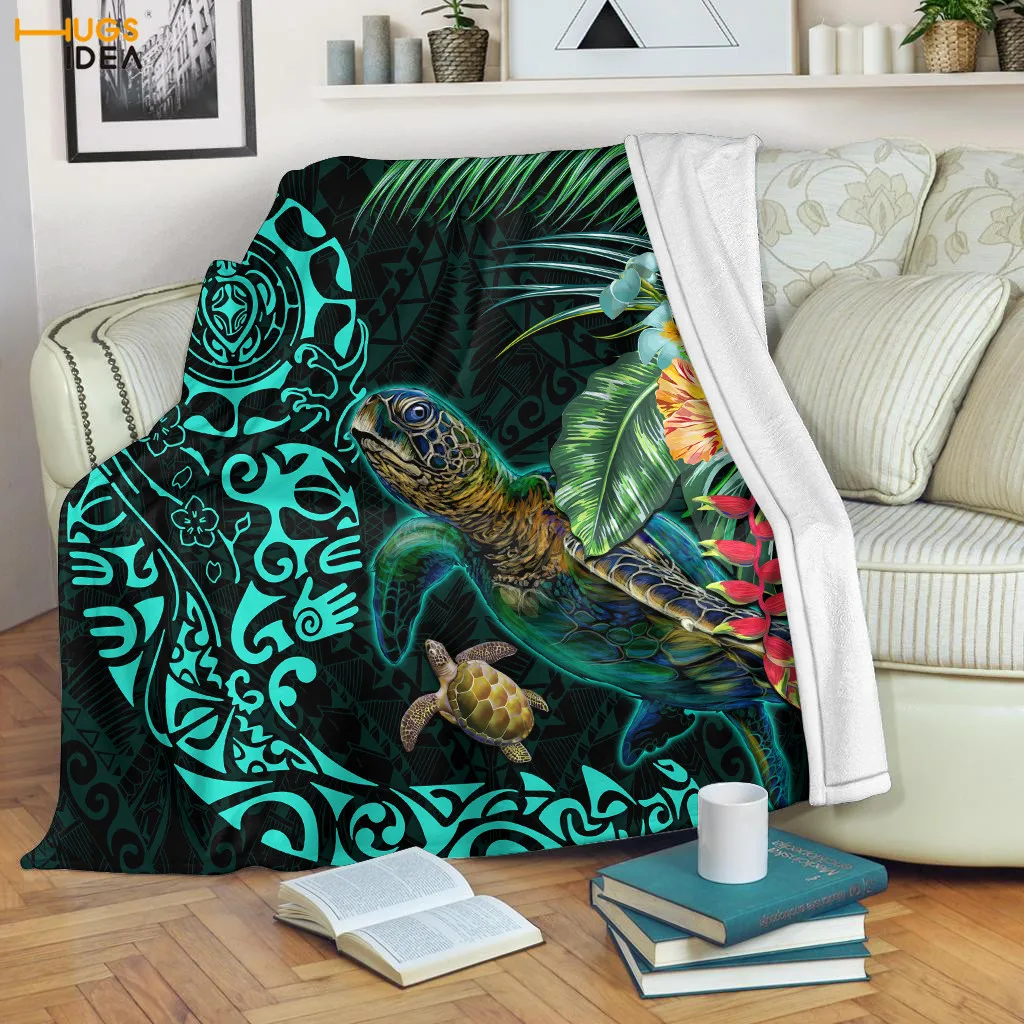 

HUGSIDEA Hawaii Turtle Wave Ethnic Tribe Pattern Kids Soft Fleece Blanket Home Hotel Machine Washable Plush Throw Blankets Nap