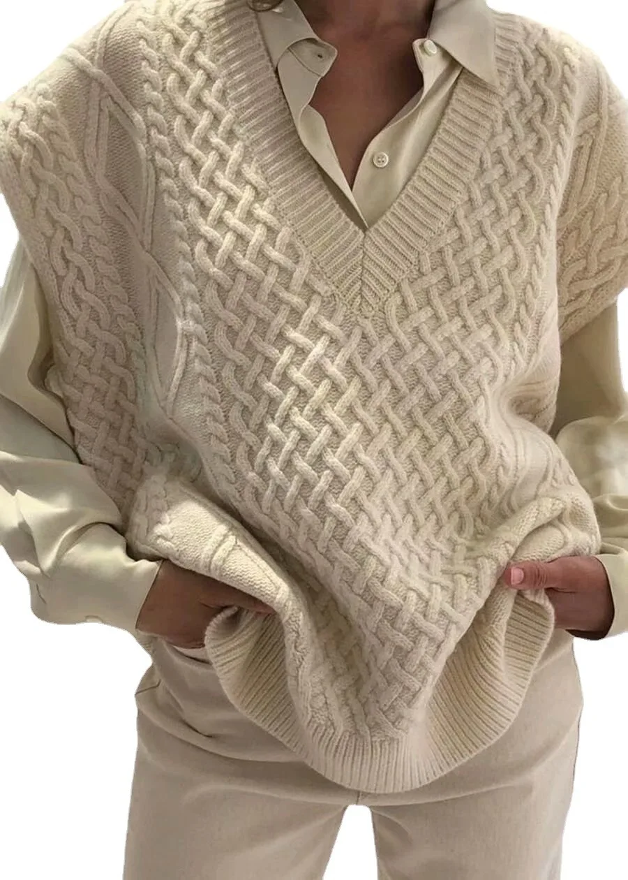 

Casual Knitting Pullover Vest V-neck Loose Sweater Vests for Women 2021 Fall Clothing Oversize Loose Waistcoat Women Winter Vest