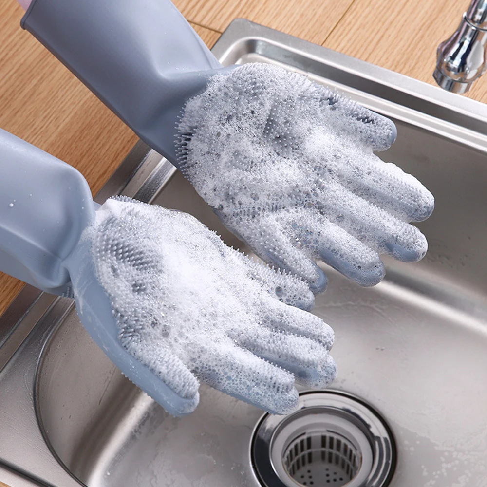 1 Pair Magic Silicone Dishwashing Scrubber Dish Washing Sponge Rubber Scrub Gloves Kitchen Cleaning | Дом и сад