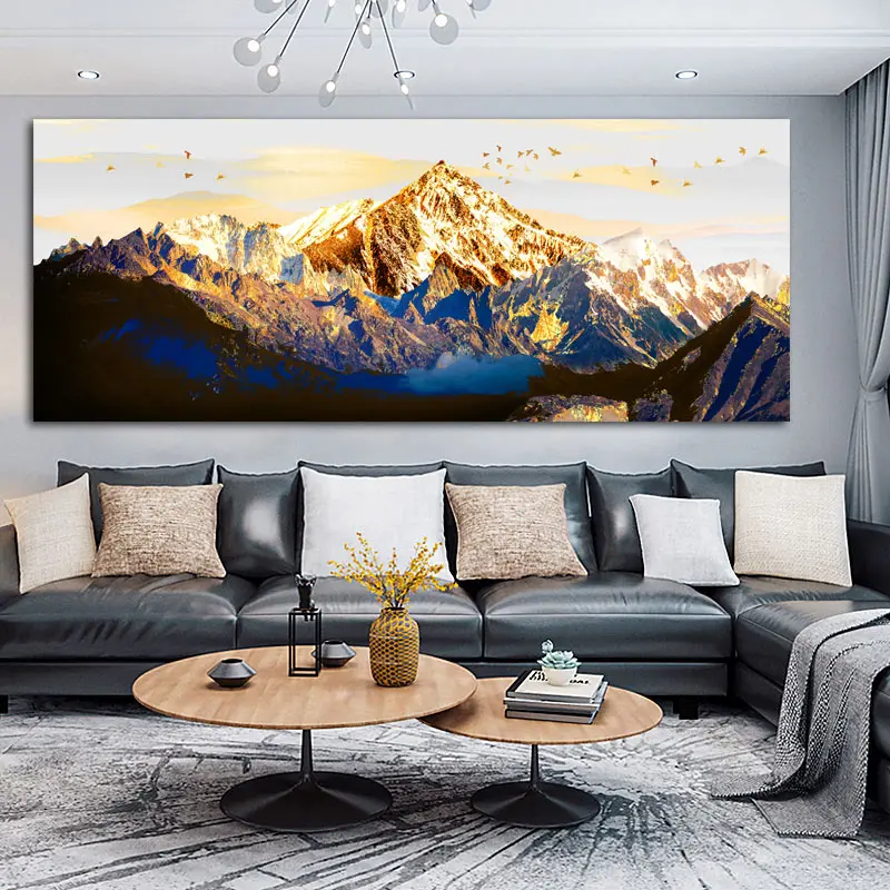 

Large Size Golden Mountain Bird Landscape Canvas Art Paintings For Living Room Bedroom Posters And Prints Wall Poster Home Decor