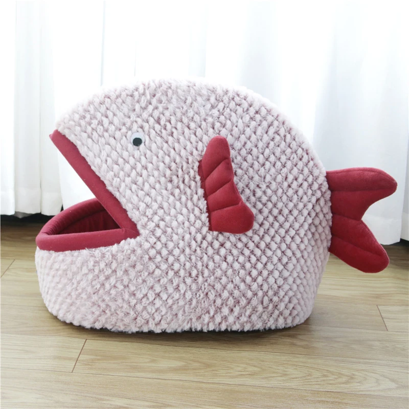 

Deep Slip Semi-closed Soft Cat Bed Nest Basket Fish Shape Kitten Cat House Tent Cage For Large Small Pet Indoor Kennel
