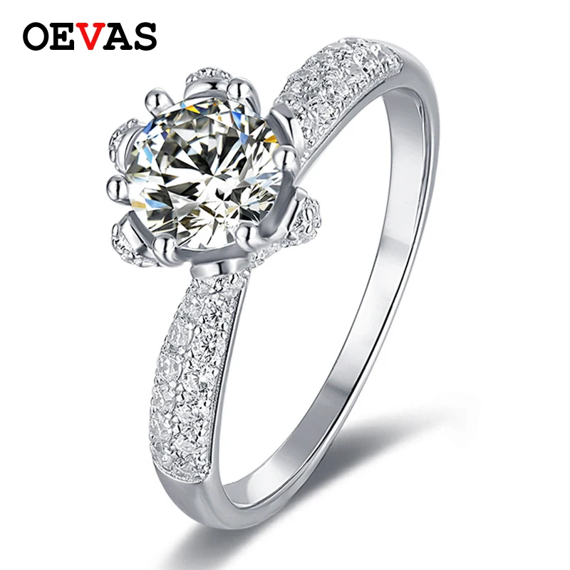 

OEVAS Sparkling 1 Carat D Color Real Moissanite Wedding Rings For Women 100% 925 Sterling Silver Engagement Party Fine Jewelry