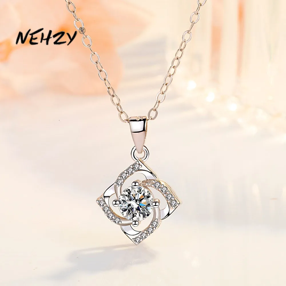 

NEHZY S925 штамп серебряные новые женские модные ювелирные изделия Высокое качество Кристалл Циркон цветок клевер кулон ожерелье длина 45 см