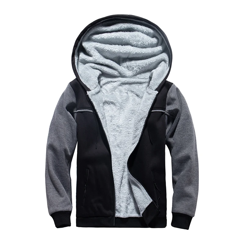Мужская теплая куртка с капюшоном повседневная однотонная флисовая на молнии