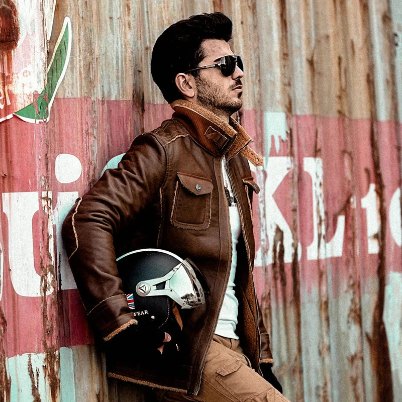 Куртка мужская из ПУ кожи в стиле ретро с меховым воротником размеры до 4XL |