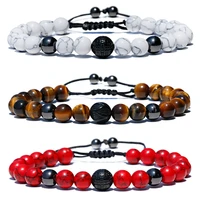 2021 ethnic turquoises beads weaving bracelet men black stainless steel ball beads bracelet homme adjustable dropshipping