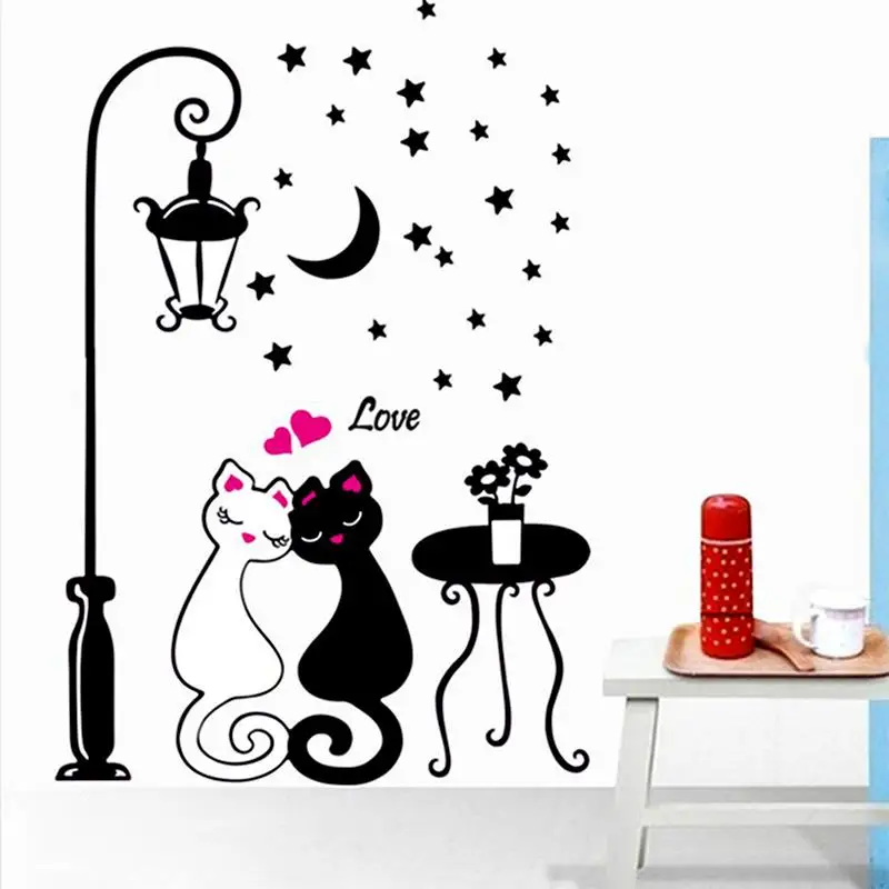 DIY Removable Couple Cats Street Lamp Wall Stickers Decals Bedroom Home Decor | Дом и сад