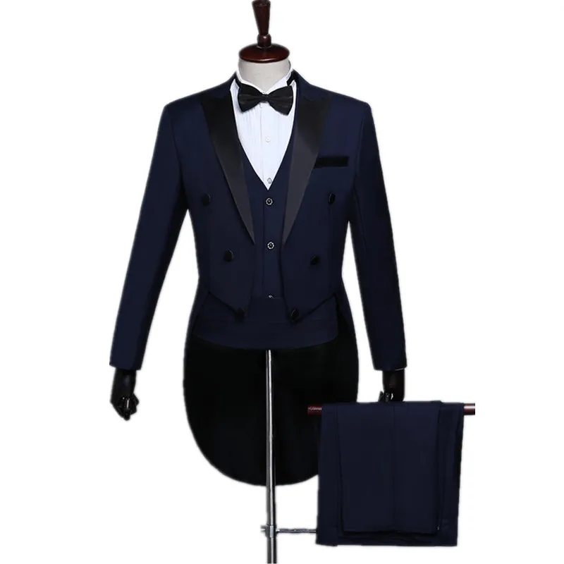 

Male Classic Black White Navy Blue Tailcoat Tuxedo Wedding Grooms Suits For Men Party Prom Banquet Stage Singers Costume