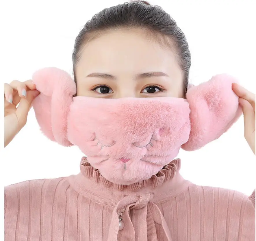 Cute girls winter warm masks Ear protect lady's anti-pollution mouth mask Cycling Wearing Earmuff Windproof Mask women Anti-Dust