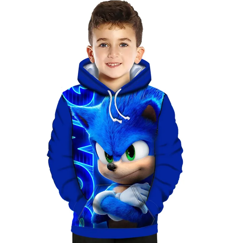 От 2 до 16 лет Супер мультфильм Sonic толстовки детские свитшоты для мальчиков свитер с капюшоном 3D красочный Косплей Костюм Топ для маленьких девочек наряды - изображение