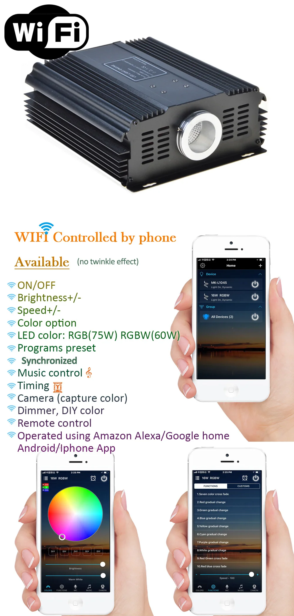 Maykit подключение к смартфону по wifi контроля волоконно-оптической звезды потолочный светильник комплект с 75 Вт RGB светодиодный источник света 835 strans волоконно-оптический хвосты