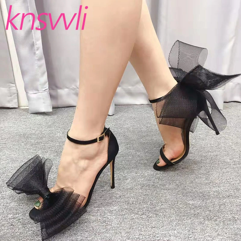 

Runway High Heels Sandals Women Bowknot Ankle Buckle Strap Prom Party Shoes Women Thin Heel Gladiator Sandals Woman Summer Shoes