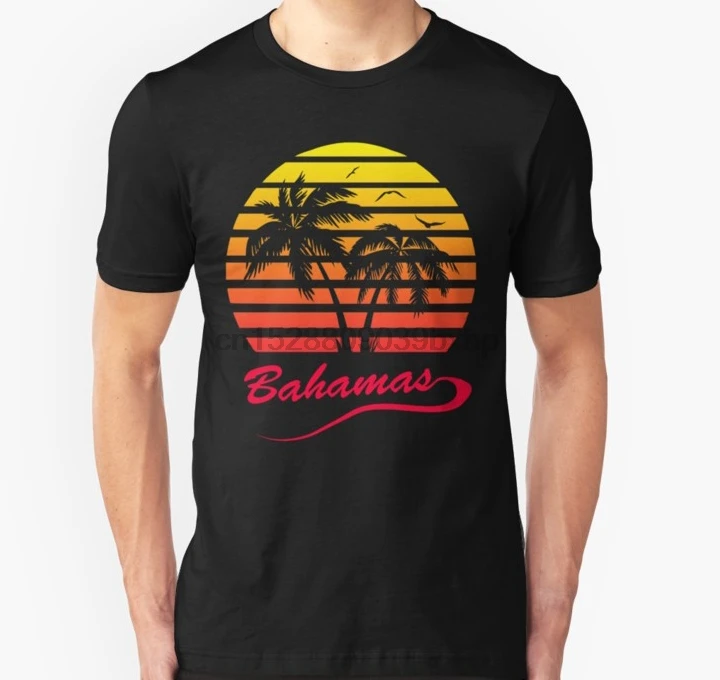 

Men Short sleeve tshirt Bahamas 80s Tropical Sunset Unisex T Shirt Women t-shirt