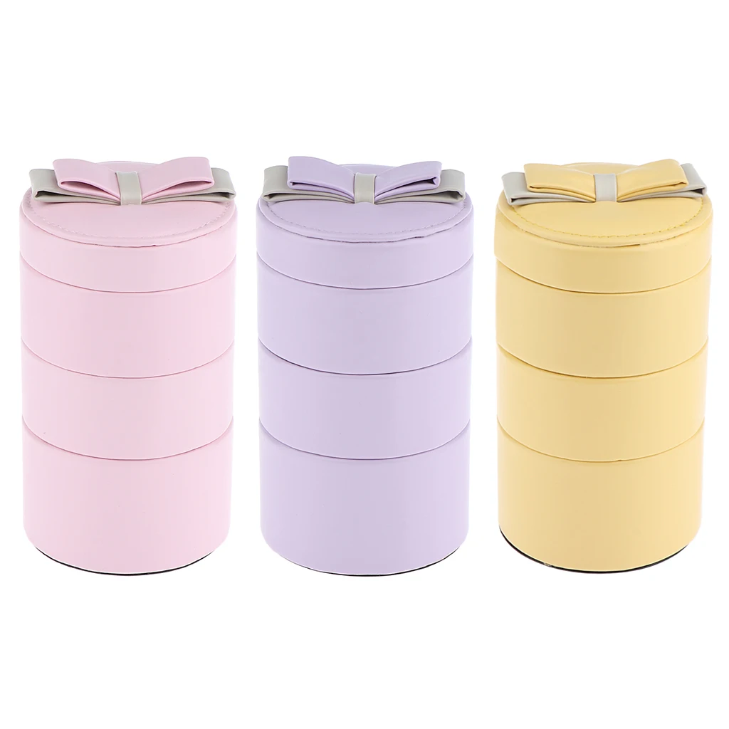 

Mirrored Makeup Storage Box PU Leather Cute Cylinder 16.5cm/6.5'' 3-Tier