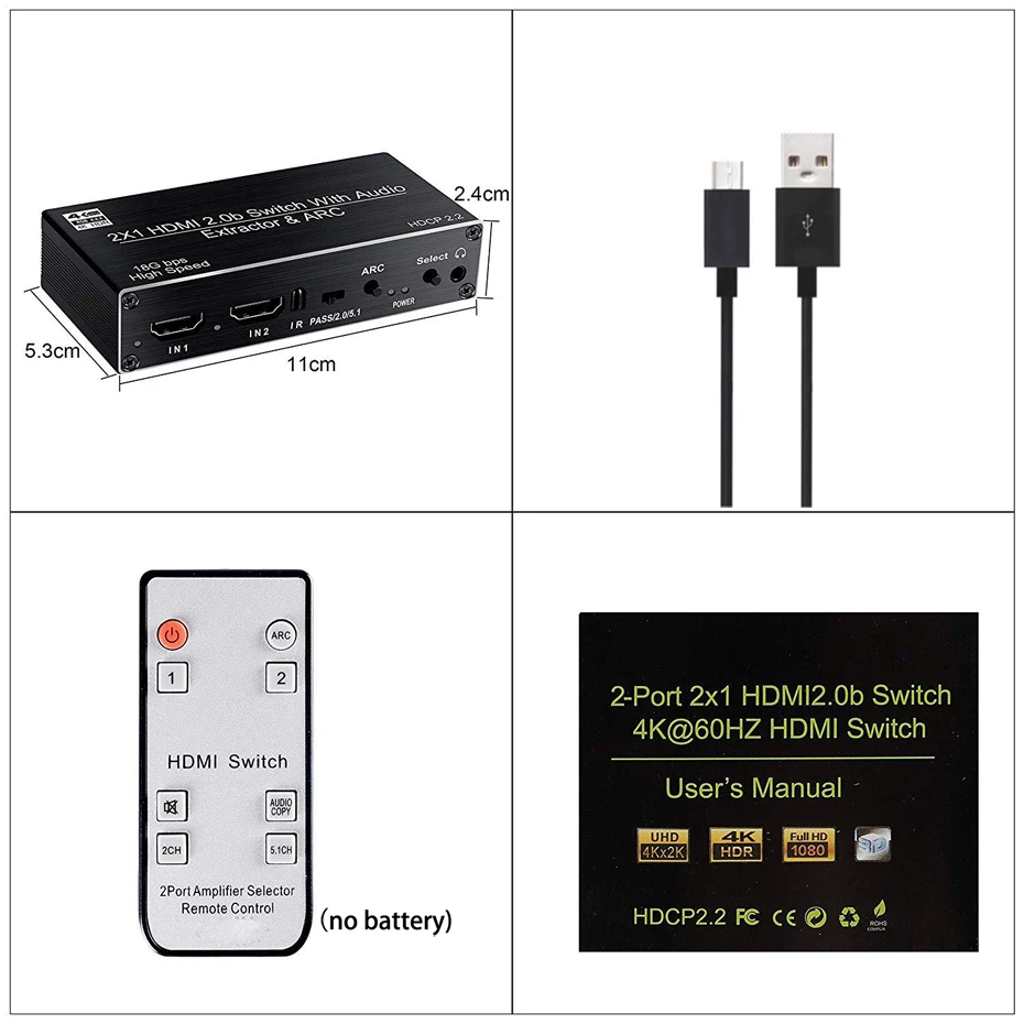 HDMI 2.0b переключатель HDR ARC 2X1 2 0 сплиттер toslink аудио с функция конвертера |