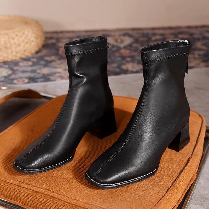 

Женские ботильоны из искусственной кожи Rimocy, с квадратным носком, на среднем каблуке, с молнией сзади, на квадратном каблуке, новинка весны ...