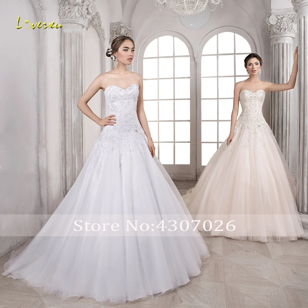 Loverxu милое ТРАПЕЦИЕВИДНОЕ кружевное свадебное платье с элегантной аппликацией
