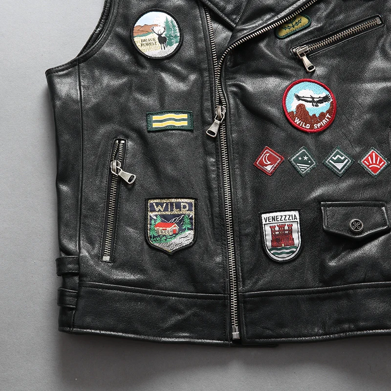 

Rock New Men Cow Vest Fashion Multi Labeling Motorcycle Leather Vests Jacket M-4XL