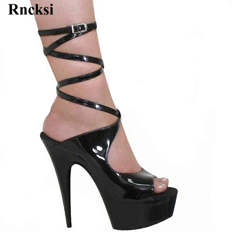 

Rncksi/вечерние пикантные туфли с ремешками для ночного клуба Модные женские босоножки на платформе с открытым носком танцевальная обувь на шпильке 15 см