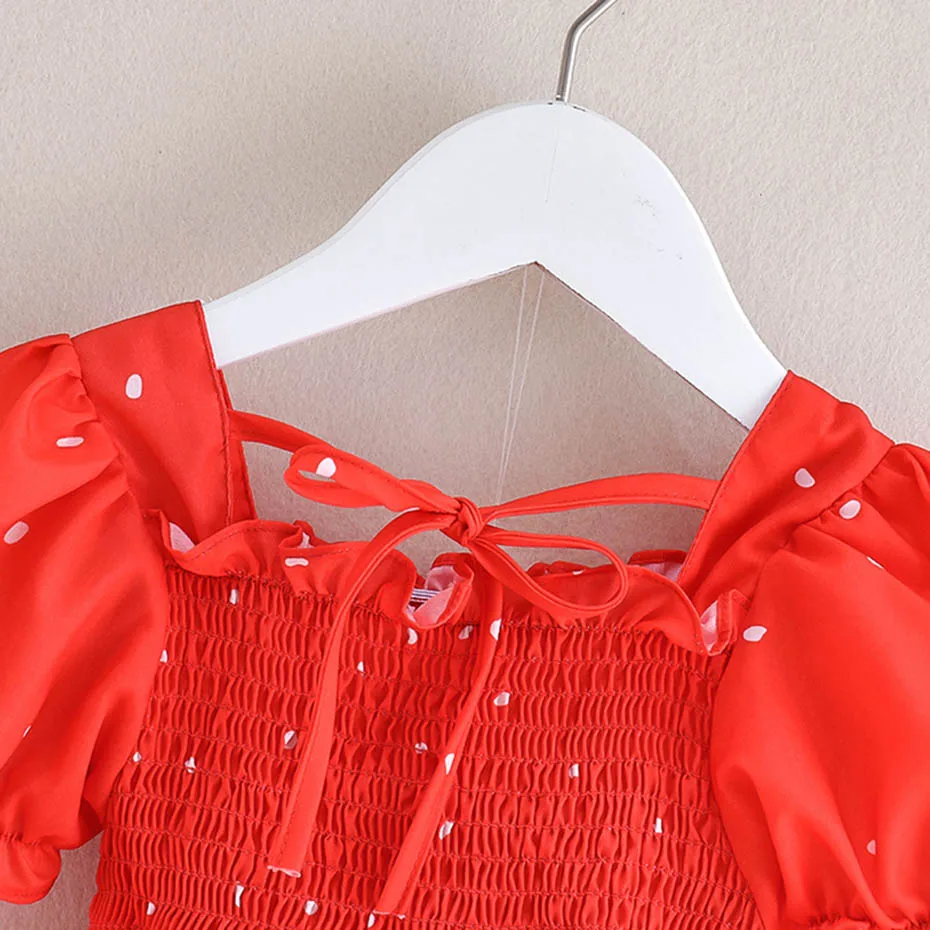 Dress Girl Floral Pattern For Bow Kid Square Collar Childrens Clothing 6 8 10 12 14 | Детская одежда и обувь