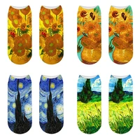 happy van gogh oil painting casual ankle socks fashion harajuku sunflower kawaii cotton men women socks summer low cut socks
