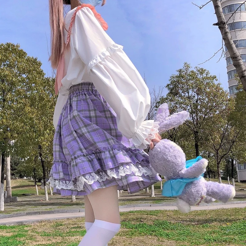 

2021 Women Japanese Kawaii Jk Shirt Lolita Soft Girly Sweet White Blouses Vintage Lace Ruffles Rabbit Ear Long Sleeve Tops