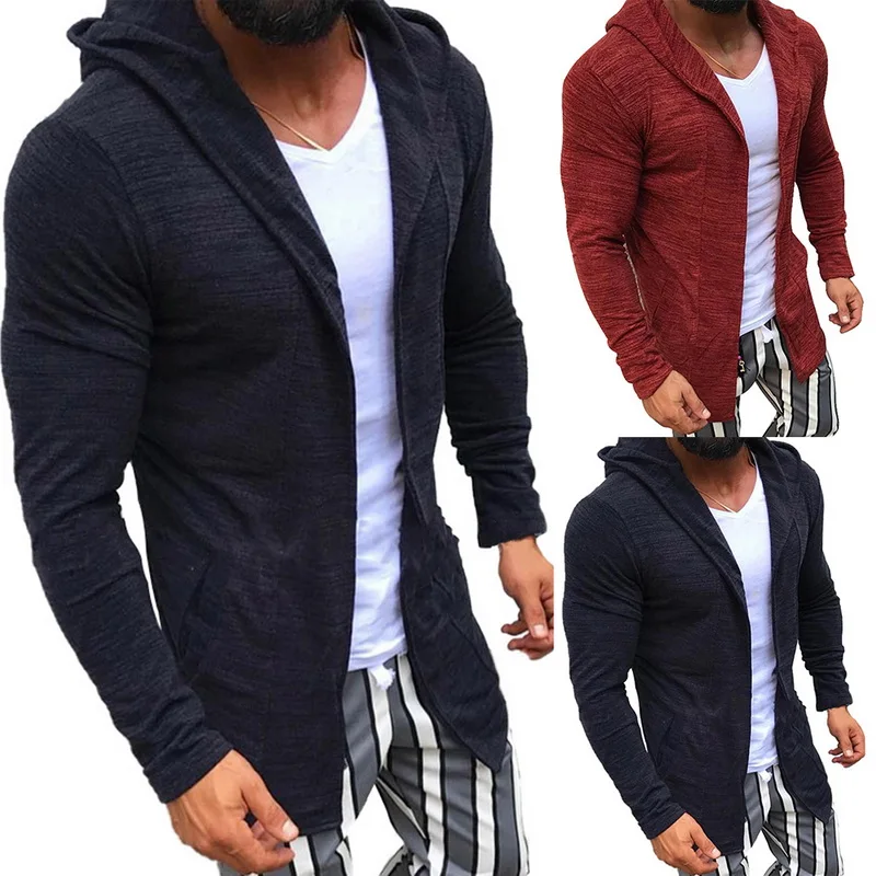 CYSINCOS мужской длинный кардиган с открытой передней драпировкой свитер капюшоном