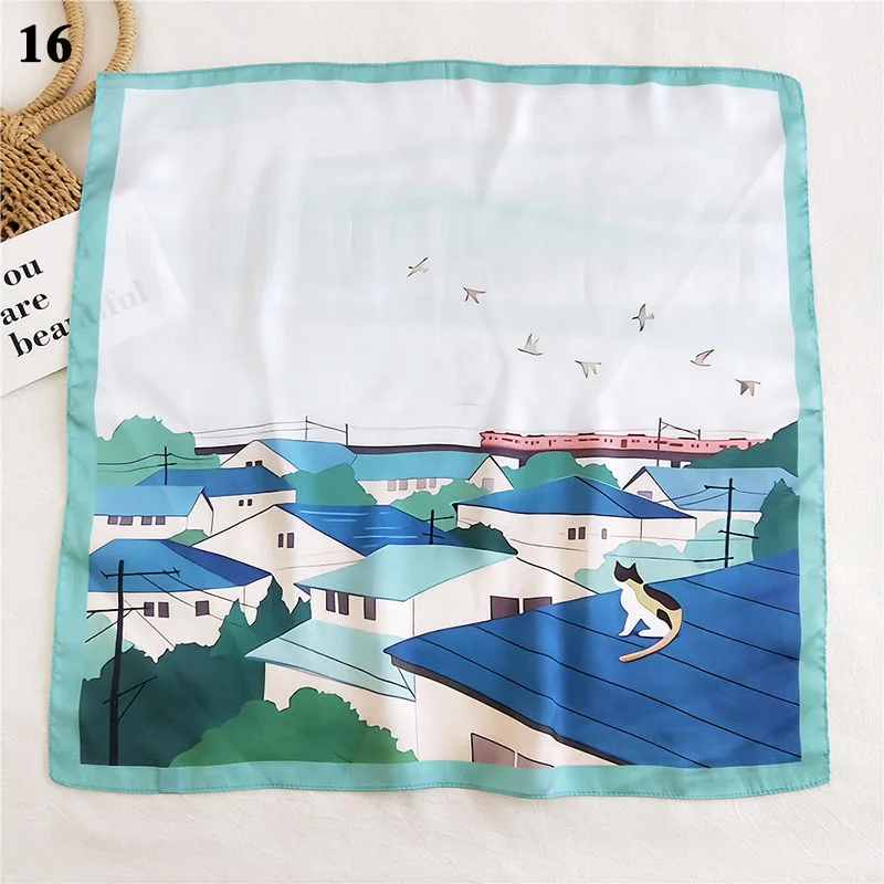 

2021 New Square Silk Scarf Headband Office Lady Decorative Elegant Floral Digital Printing Square Scarf All-match Neckerchief