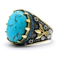 classic natural turquoise ring vintage 925 silver mens rings gold plated prong setting aaa zircon stone wedding bands jewelry