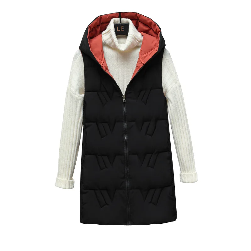 

2021 Autumn Double-sided Wear Vest Women Long Section Winter Cotton Padded Hooded Slim Warm Waistcoat Thick Coat Plus Size S-3XL