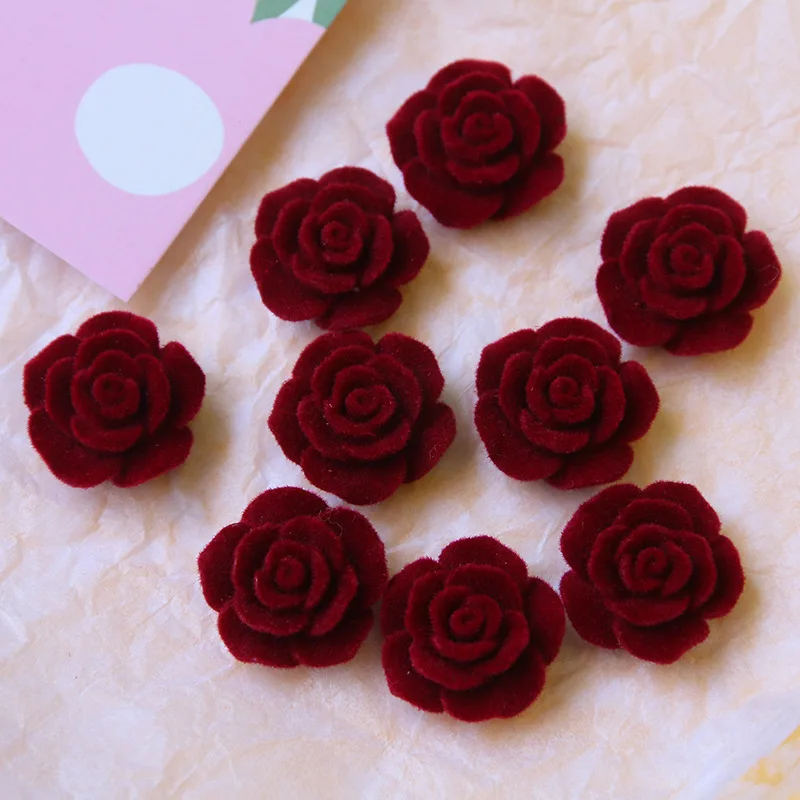 

10pcs new romantic flocking red rose flower diy accessories three-dimensional earrings earrings headwear accessories