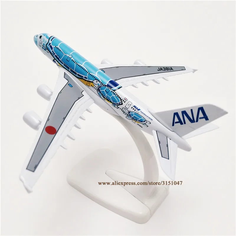 Avión de aleación de Metal con dibujos animados Air Japan ANA A380 Airbus A380, avión azul de 16cm, avión fundido a presión