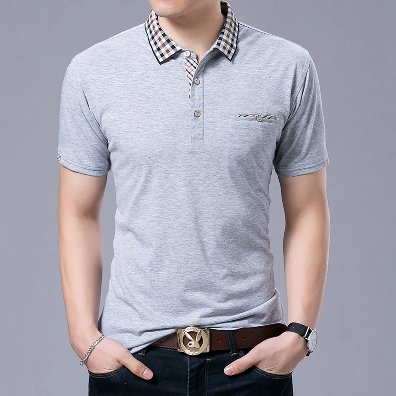 

Shirt 2020 Summer Men Polo Shirts Man Short Sleeve Cotton Brand Plaid Collar Male Pullover Top M-XXXL GRAY NAVY WINE 882