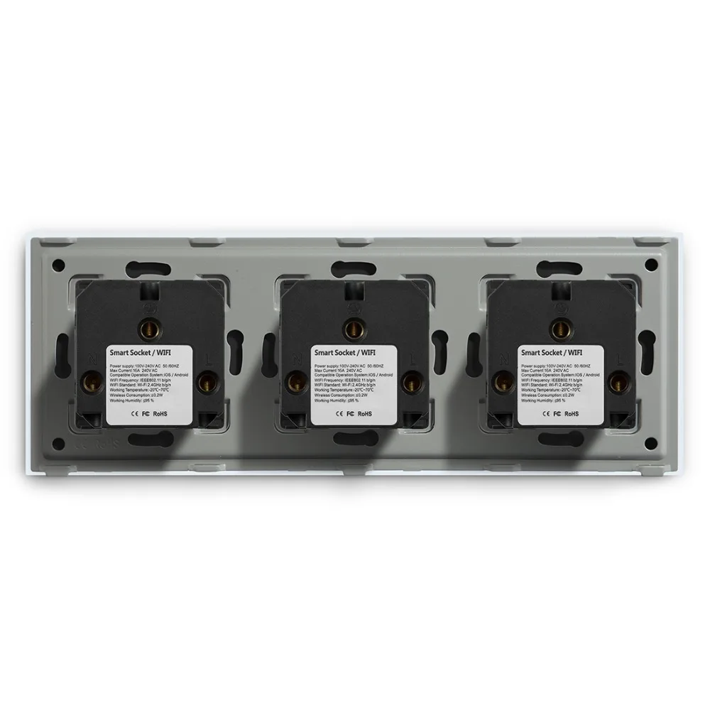 BSEED Wi-Fi розетка тройная ЕС Стандартный розетки 16A 110 V-250 V белого и черного цвета с золотыми с украшением в виде кристаллов Стекло Панель для умного дома