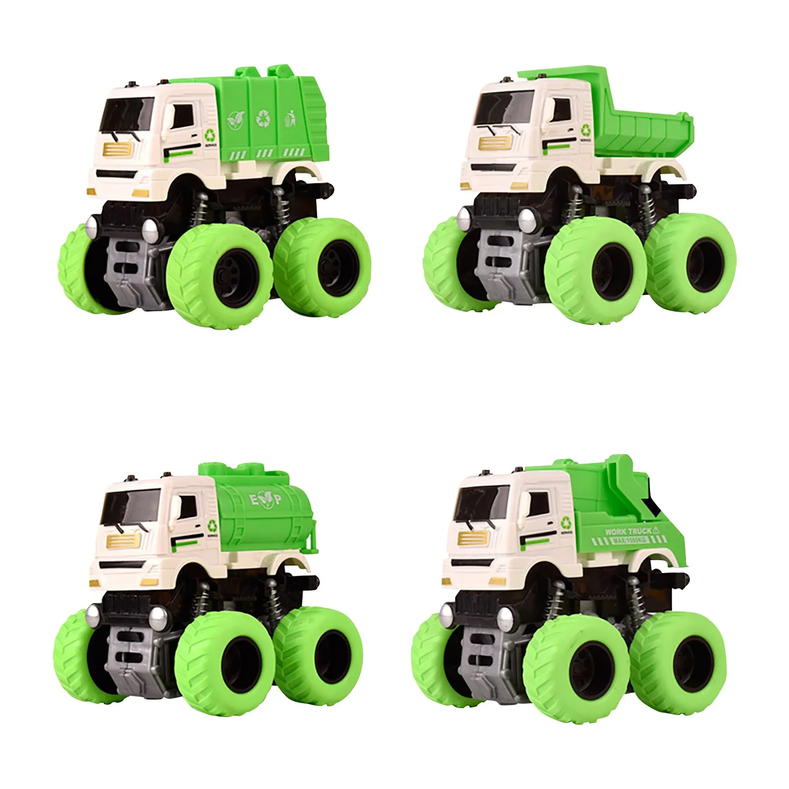 Набор из 4 шт. автомобиль игрушки Зеленый мусоровоз с рисунком пуш ап Go грузовик