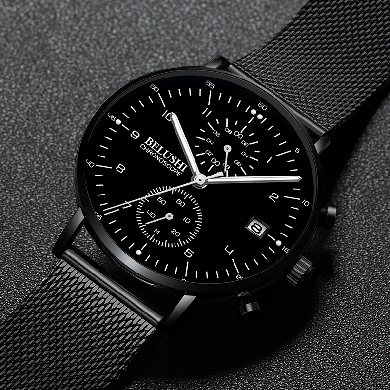 Модные мужские часы Топ бренд Роскошные наручные кварцевые синие