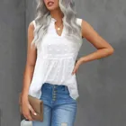 Футболка женская летняя, элегантная белая в горошек, без рукавов, в богемном стиле, Повседневная Туника, 40 #, 2021