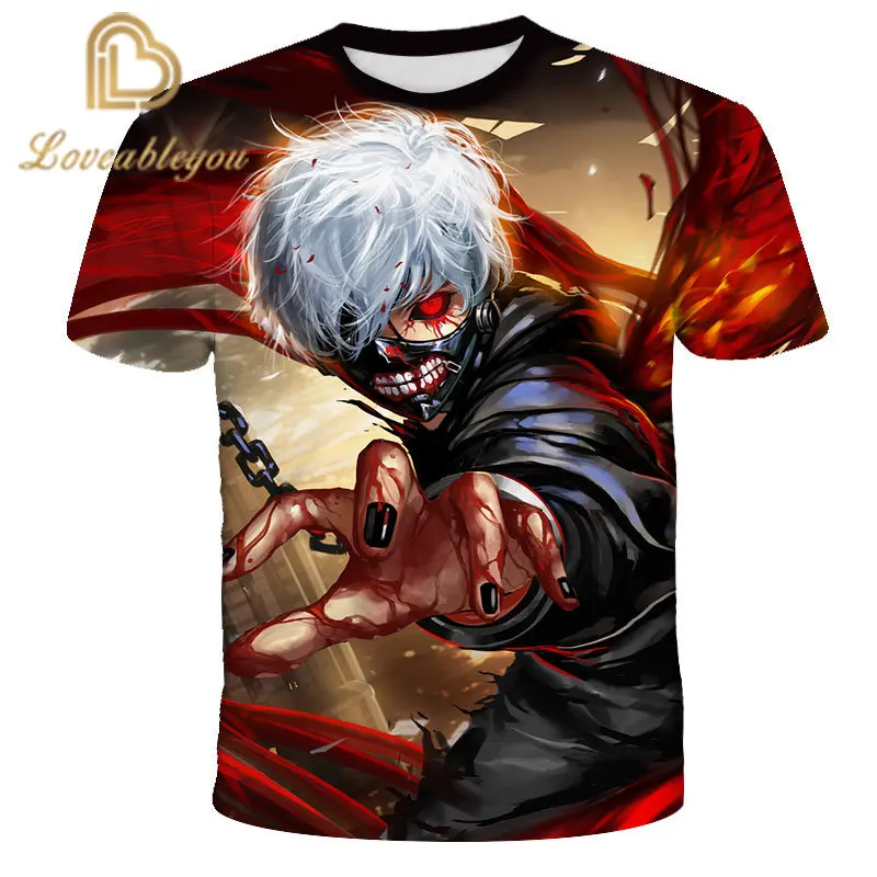 Футболка мужская с принтом Токийский Гуль забавная Повседневная рубашка крови в