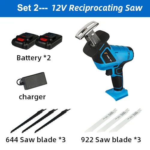 Lithium Battery Portable Reciprocating Saw Powerful Wood Cutting Saw Electric Wood/ Metal Saws With Sharp Blade Woodworking - Цвет: SET 2 without BOX