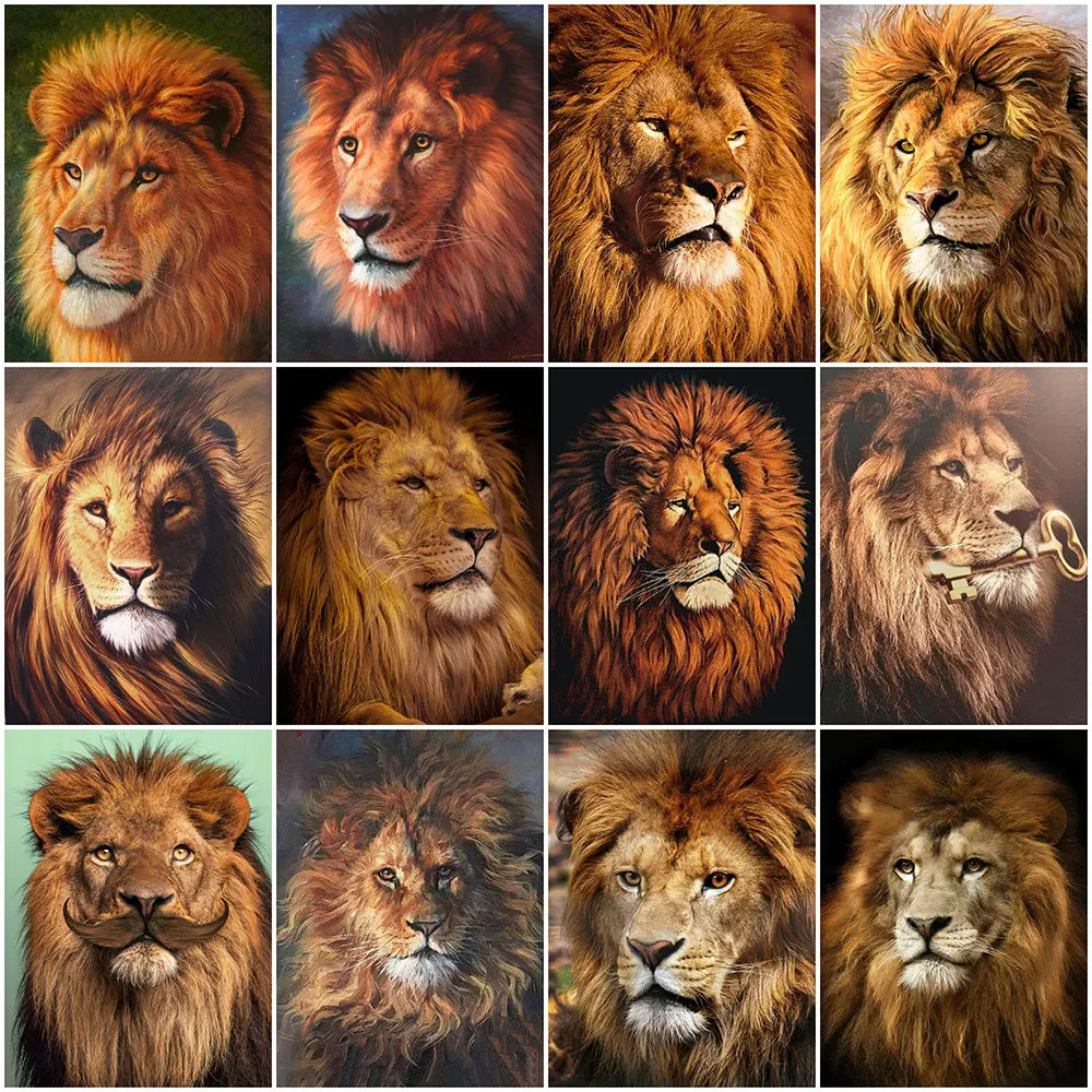 

HUACAN 5D DIY Diamond Painting Lion Full Square Round Cross Stitch Kit Diamond Embroidery Animal Mosaic Handicraft Home Decor