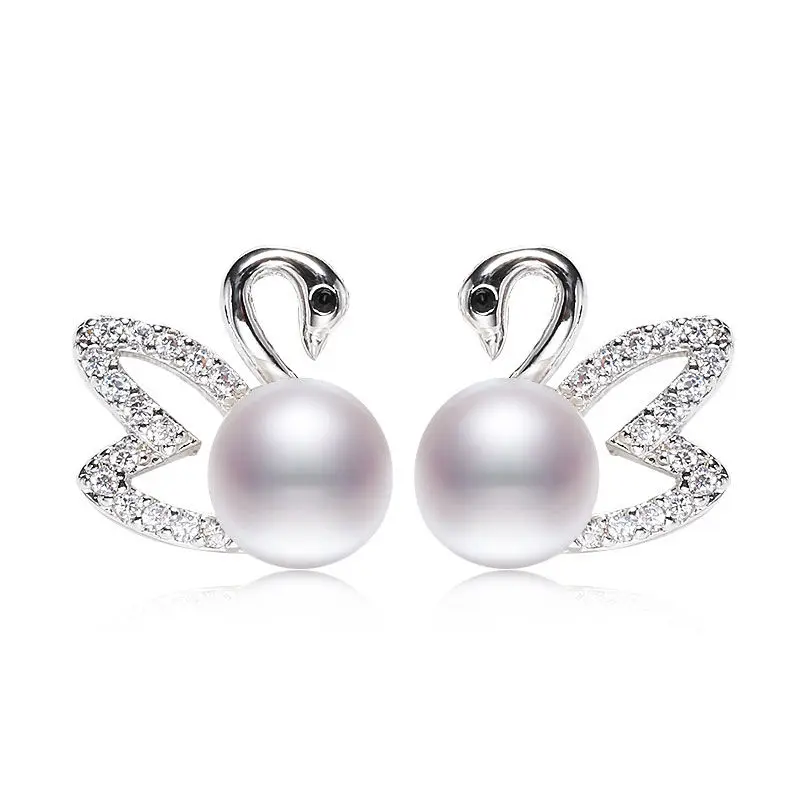 DMCEFP002 6 7 мм жемчужные серьги гвоздики в форме лебедя из настоящего 925 пробы