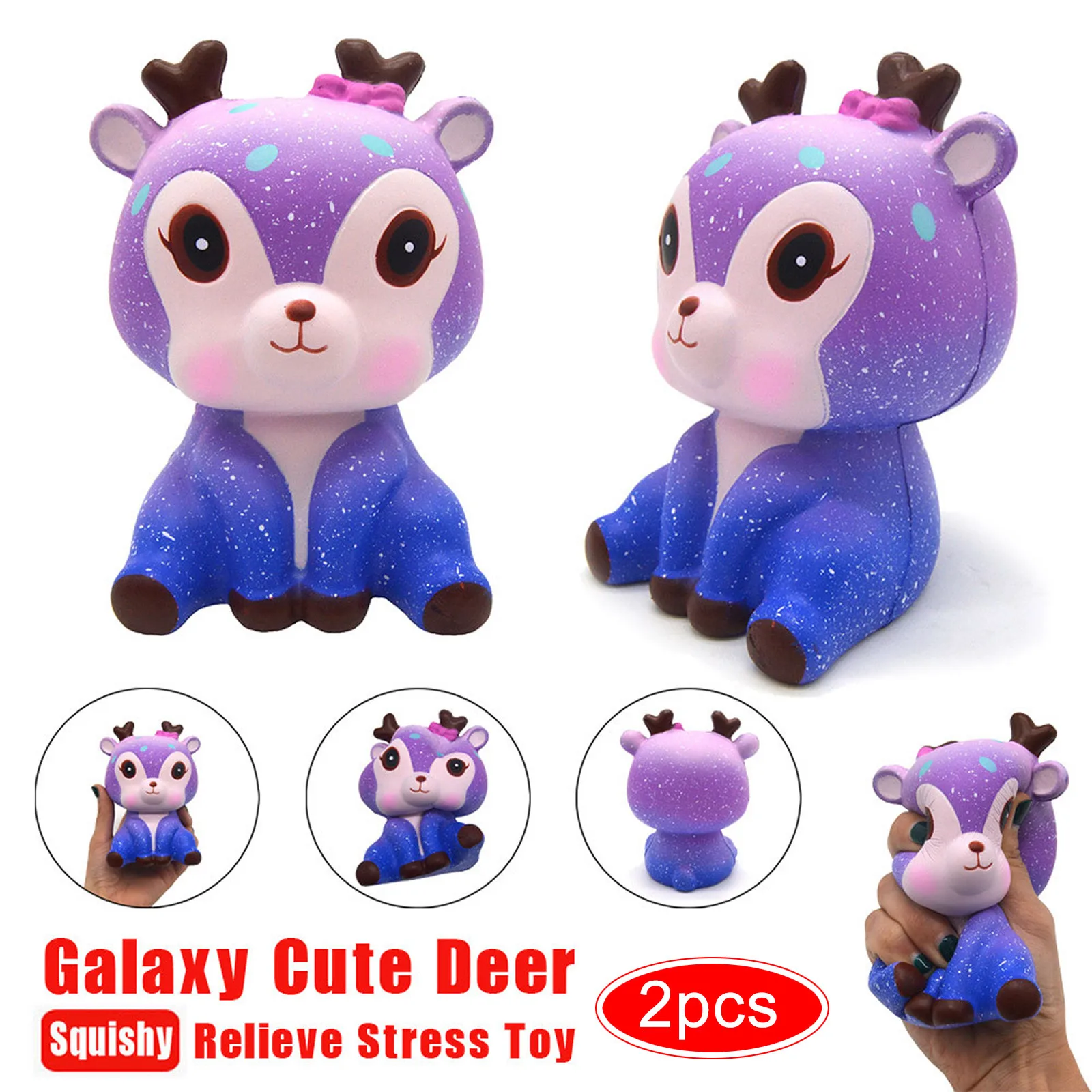 

2PC Squishy Toy Decompression Kids Gift Kawaii Cartoon Galaxy Deer Slow Rising Cream Scented Stress Reliever Toys антистресс 5*