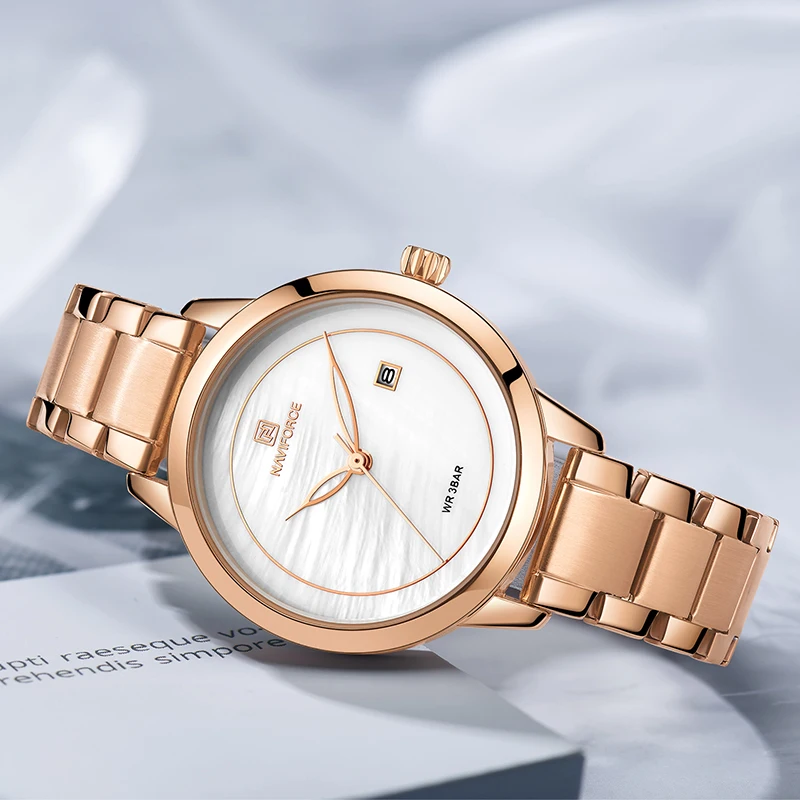 Часы NAVIFORCE женские розовое золото кварцевые из нержавеющей стали | Наручные часы