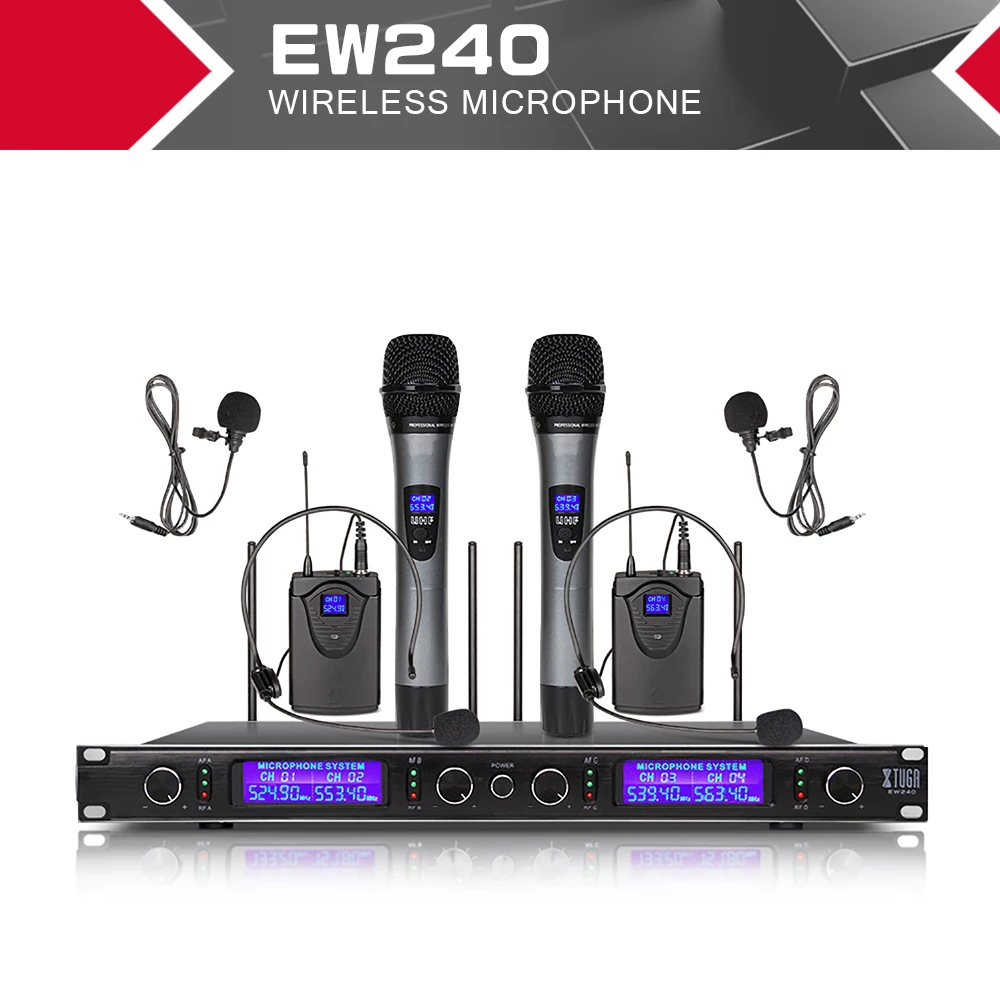 Беспроводная 4 канальная система микрофонов XTUGA EW240 UHF для караоке беспроводной