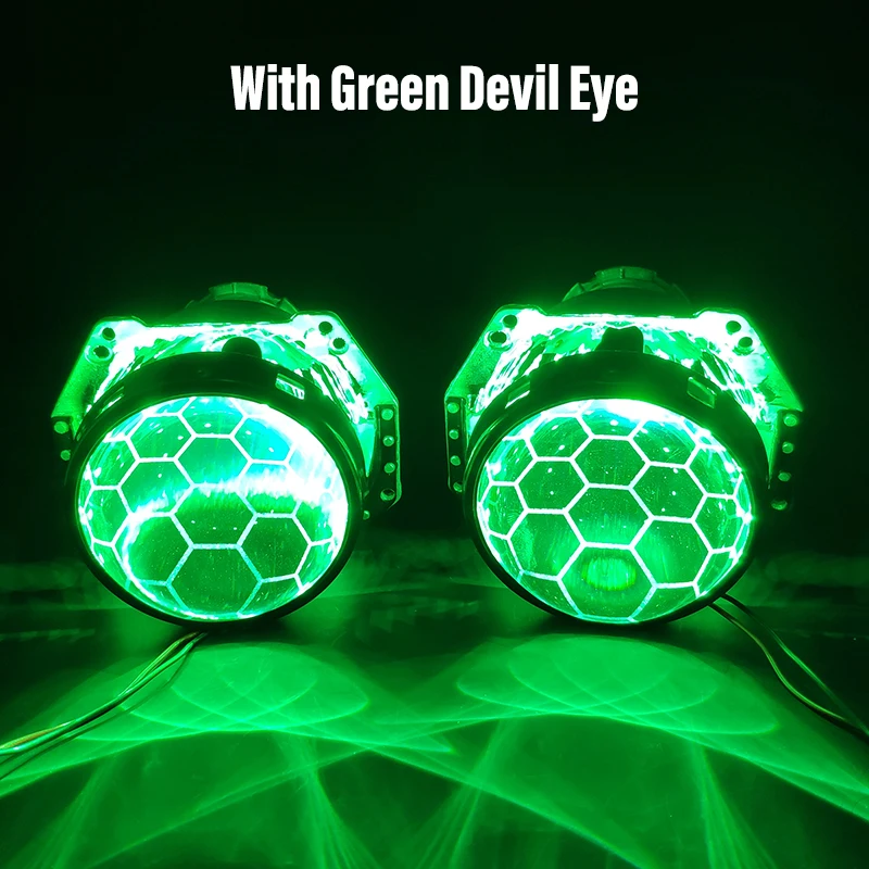 With Green Devil Eye Для Hella 3R G5 5 фары линзы Honeycomb HID проектор D1 D2 D3 D4 Bi-xenon 3,0 травление линзы тюнинг аксессуары футбольный стиль - Цвет: With Green Devil Eye