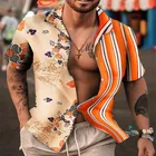 Мужская однобортная рубашка с коротким рукавом и цветочным принтом