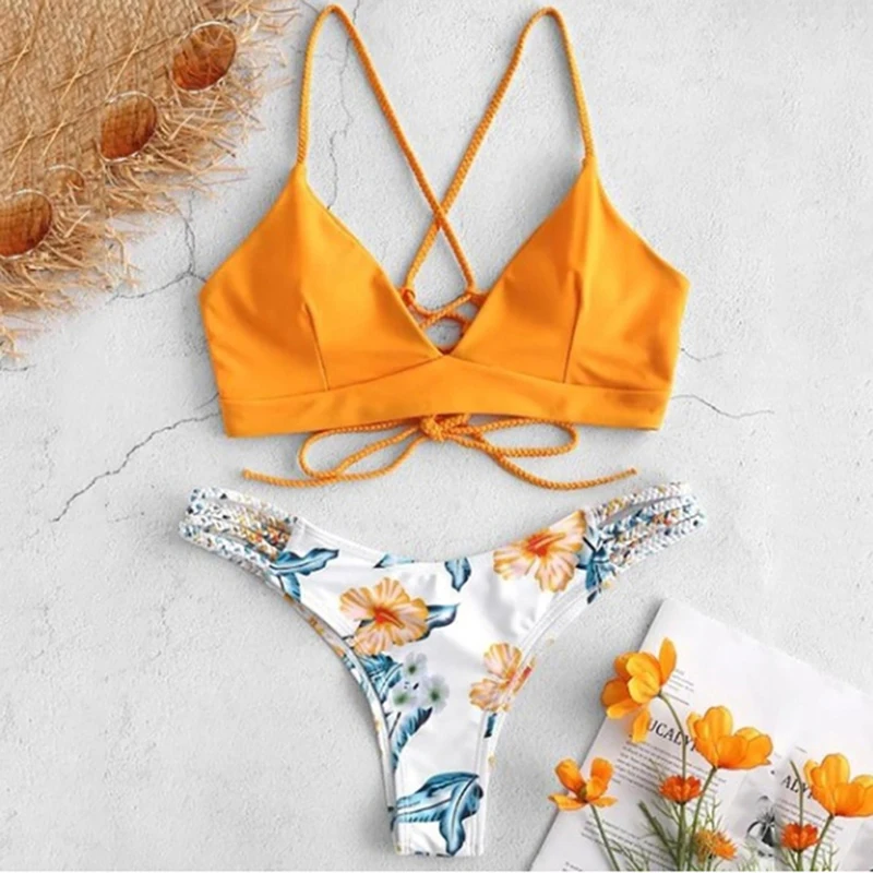 

Sexy Bikinis Women 2021 Micro Bikini Set Push Up Cut Flower Two Piece Swimsuit Female Bandage Swimwear Bathing Suit Biquini