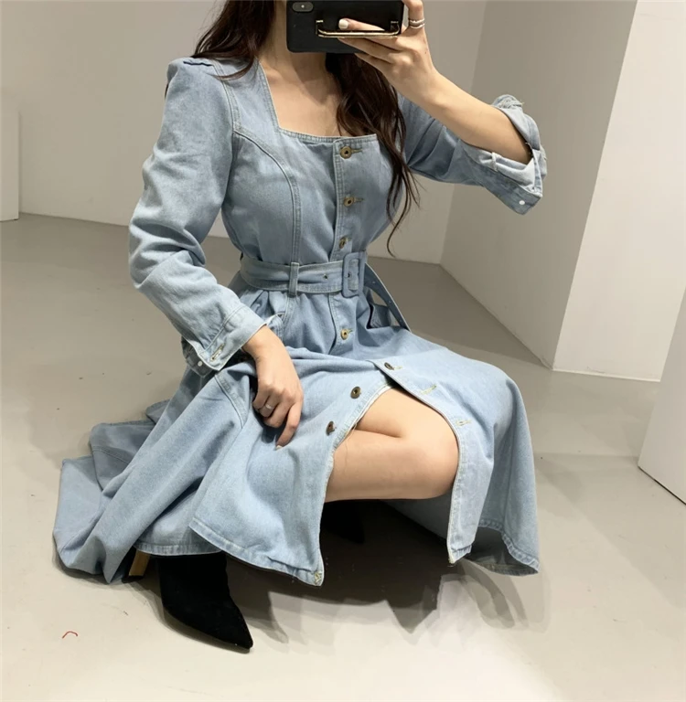 Женское джинсовое платье Colorfaith однобортное Повседневное до середины икры с