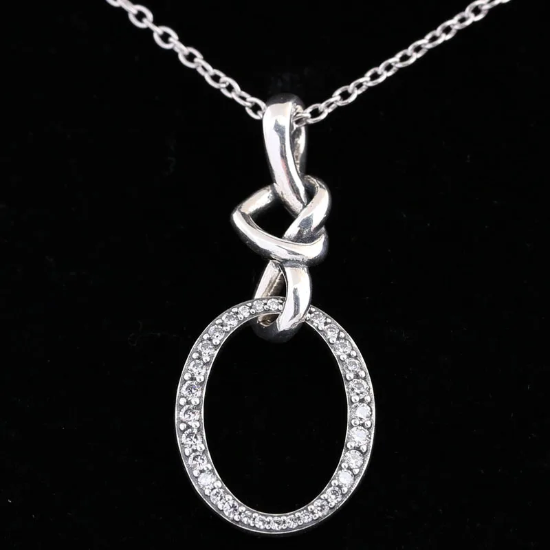 Corazón anudado Original con cristal ajustable, collar deslizante para Collar de plata de ley 925 para mujer, joyería Europea Diy para boda